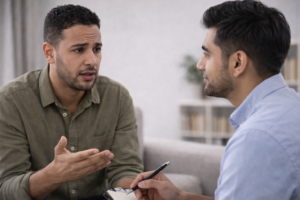 Patient et thérapeute en séance d’ACT dans un cadre sobre