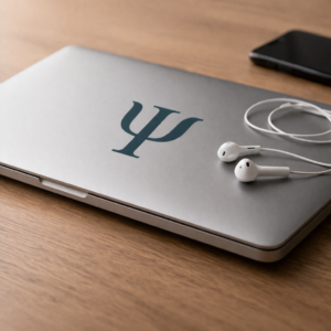 Téléconsultation psychologue Paris – ordinateur portable fermé avec smartphone et écouteurs